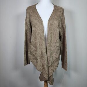 O'Neill Knit Cardigan‎ Sweater Womens Large Open Front Tan Boho Hippie Beachy